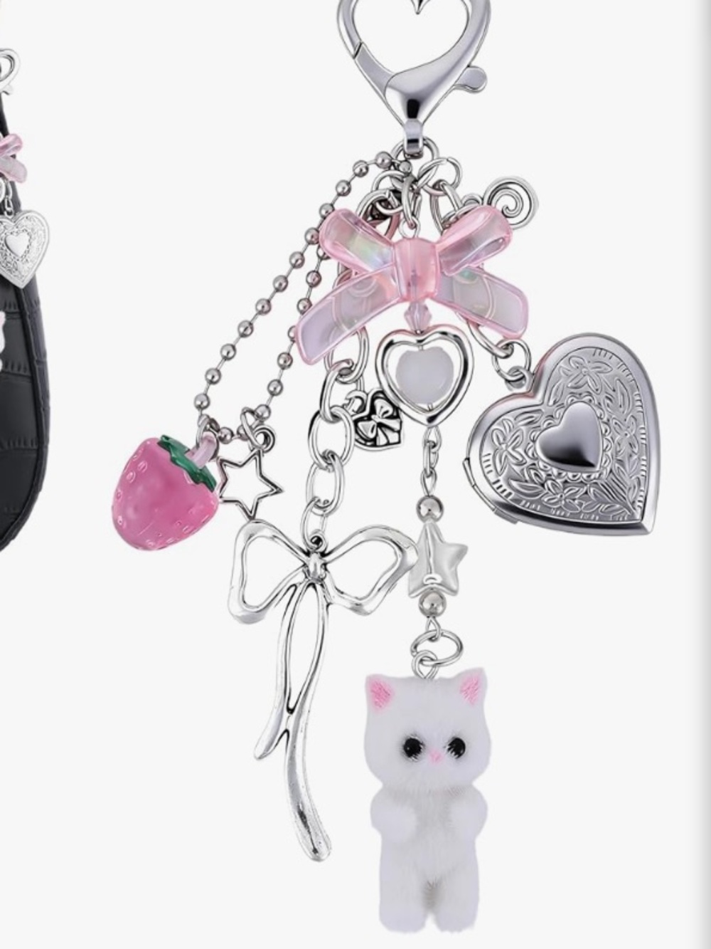 Heart locket & kitty purse bag/purse Charm Keychain